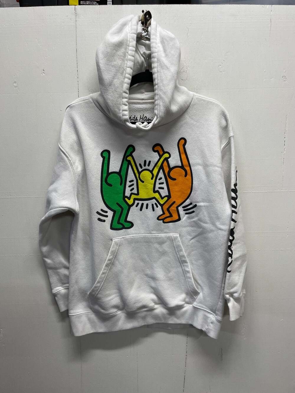 Keith Haring Women's White Hoodie Size S/M Dancing Figures on Front